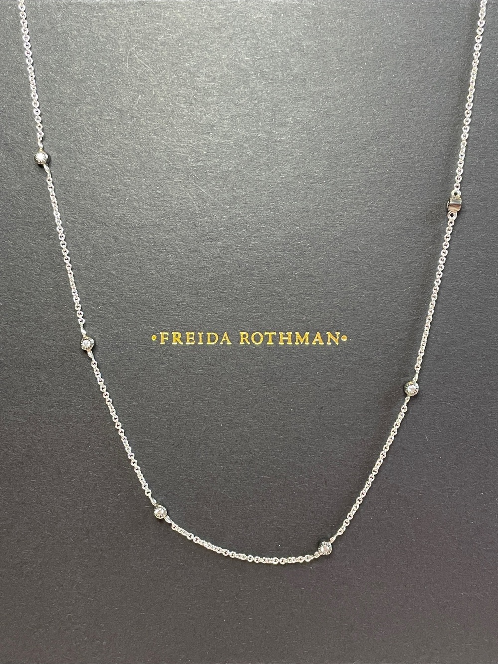 FREIDA ROTHMAN Bezel Set Station Necklace 18" Silver & Black NWT $195 MSRP